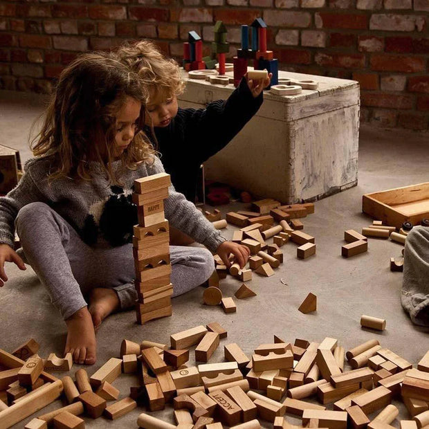 Wooden Story - Holzbauklötze Natur - 100 Teile mit Baumwollsack