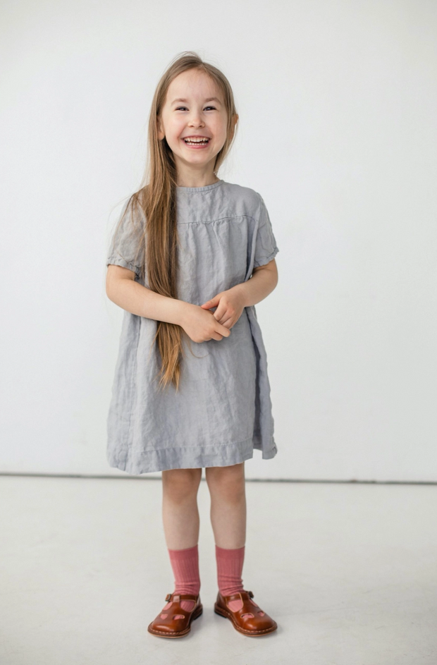 LINEN DRESS LOUISE WITH SHORT SLEEVES
