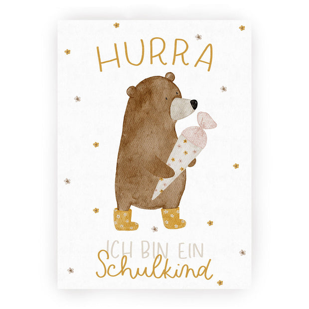 Hej Hanni Postkarte Schulanfang Bär