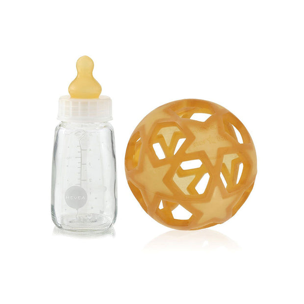 HEVEA - 2-in-1 Babyflasche "Natur" aus Glas und Naturkautschuk